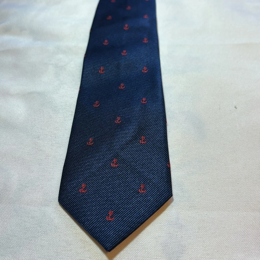 J Crew Factory The Silk Tie Nautical Navy with Red Anchors
